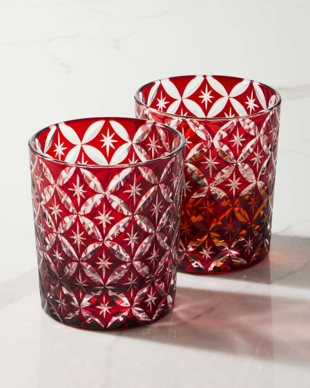 8 oz. Red Cased Glass Tumblers, Set of 2